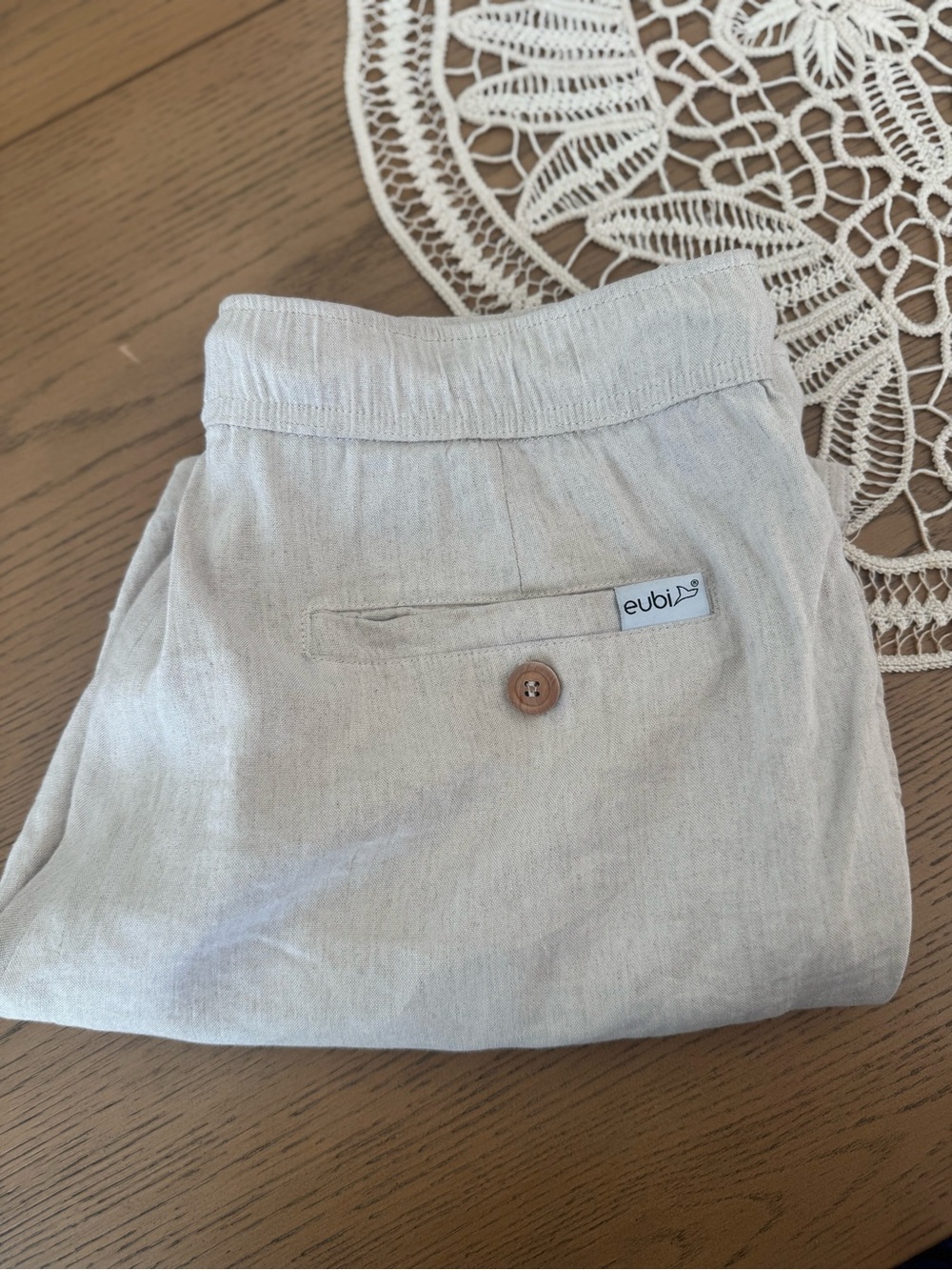 Eubi Linen Blend Drawstring Shorts Beige Size M Lightweight Casual Pockets